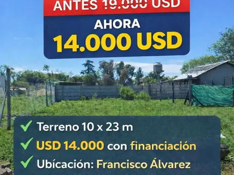 Venta terreno Fco Alvarez, moreno OPORTUNIDAD!! 