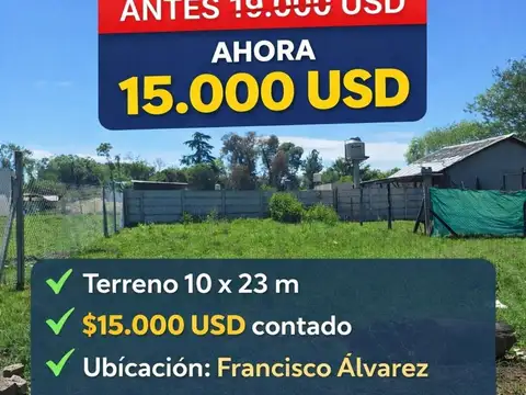 Venta terreno Fco Alvarez, moreno OPORTUNIDAD 