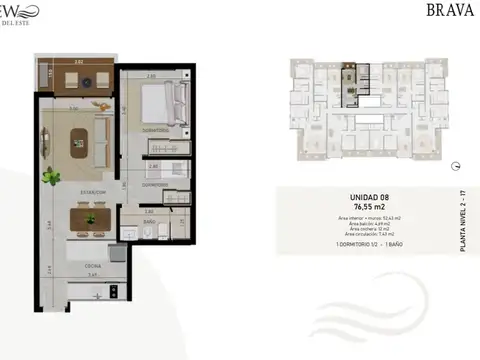 Departamento 2 ambientes con 1 baño