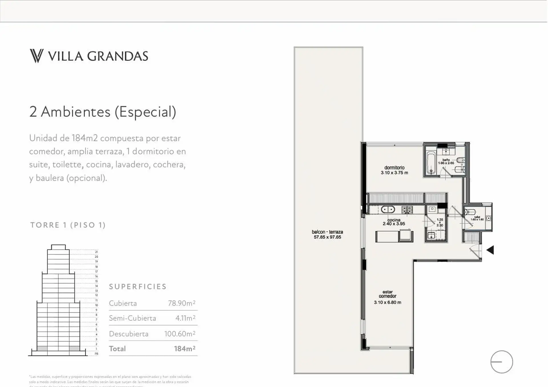 VENTA Departamento 2 ambientes con terraza - Villa Grandas Torre 1