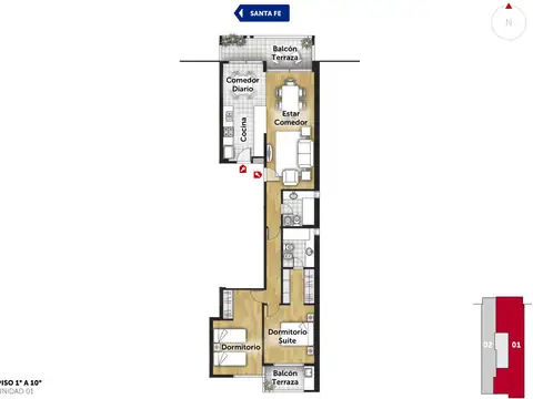 Santa Fe y Santiago - Amplio Dpto de 2 Dormitorios Externo. Posibilidad cochera.