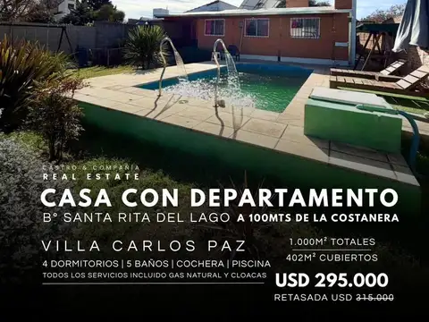 Venta Casa y Departamento A 100 Mts De La Costanera Lago San Roque En Santa Rita - Villa Carlos Paz