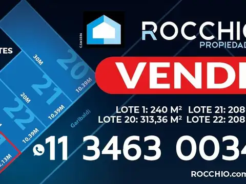 Terreno en Venta 10  mts Frente