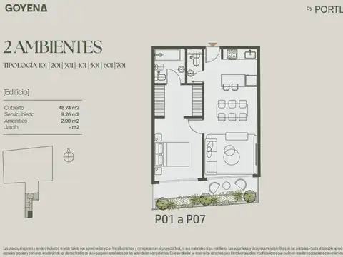 Departamento 2 ambientes con 1 baño