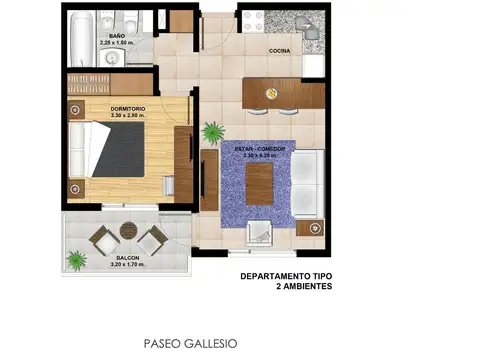 Departamento en Venta de 2 ambientes