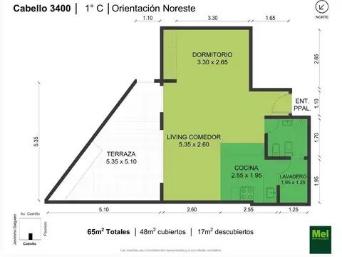 Cabello 3400, Piso 1 C