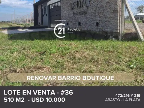 LOTE EN VENTA EN LA PLATA, RENOVAR BARRIO BOUTIQUE