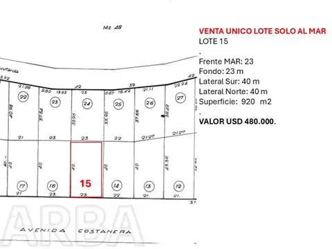 Terreno en Venta 23  mts Frente