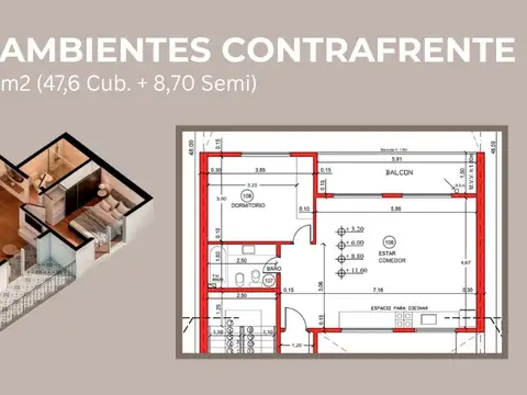 Departamento en Venta de 2 ambientes
