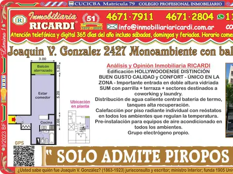 SOLO ADMITE PIROPOS 1 amb a estrenar edif PREMIUM + balcón 