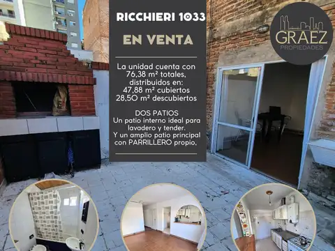 Departamento 2 Dorm., Patio con Parrillero Propio