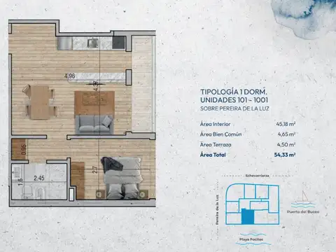 VENTA Apartamento POCITOS 1 dormitorio con balcón
