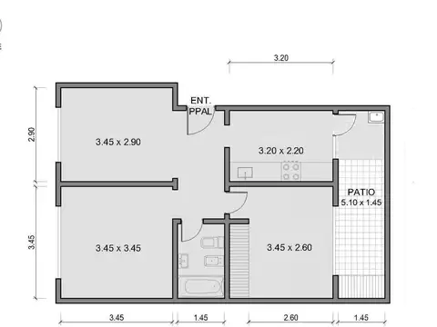 Departamento 3 ambientes con 1 baño