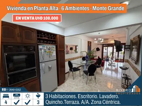 Venta Casa en Planta alta 6 ambientes Quincho - Monte Grande Centro