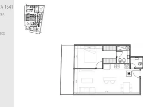 Departamento 2 ambientes con 1 baño
