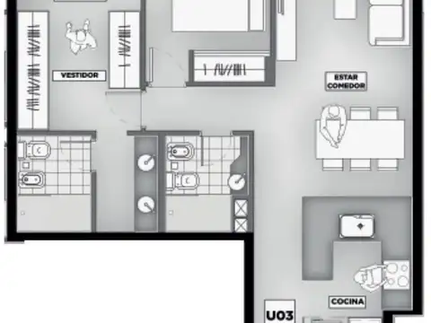 Departamento 3 ambientes con 2 baños