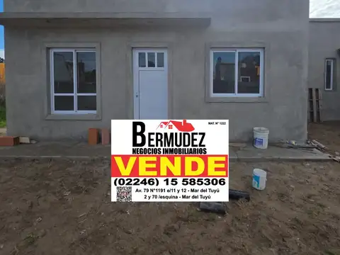 VENTA CHALET 3 AMBIENTES AL FRENTE A ESTRENAR CALLE 76 ENTRE 8 Y 9 MAR DEL TUYU ANTICIPO Y CUOTAS 