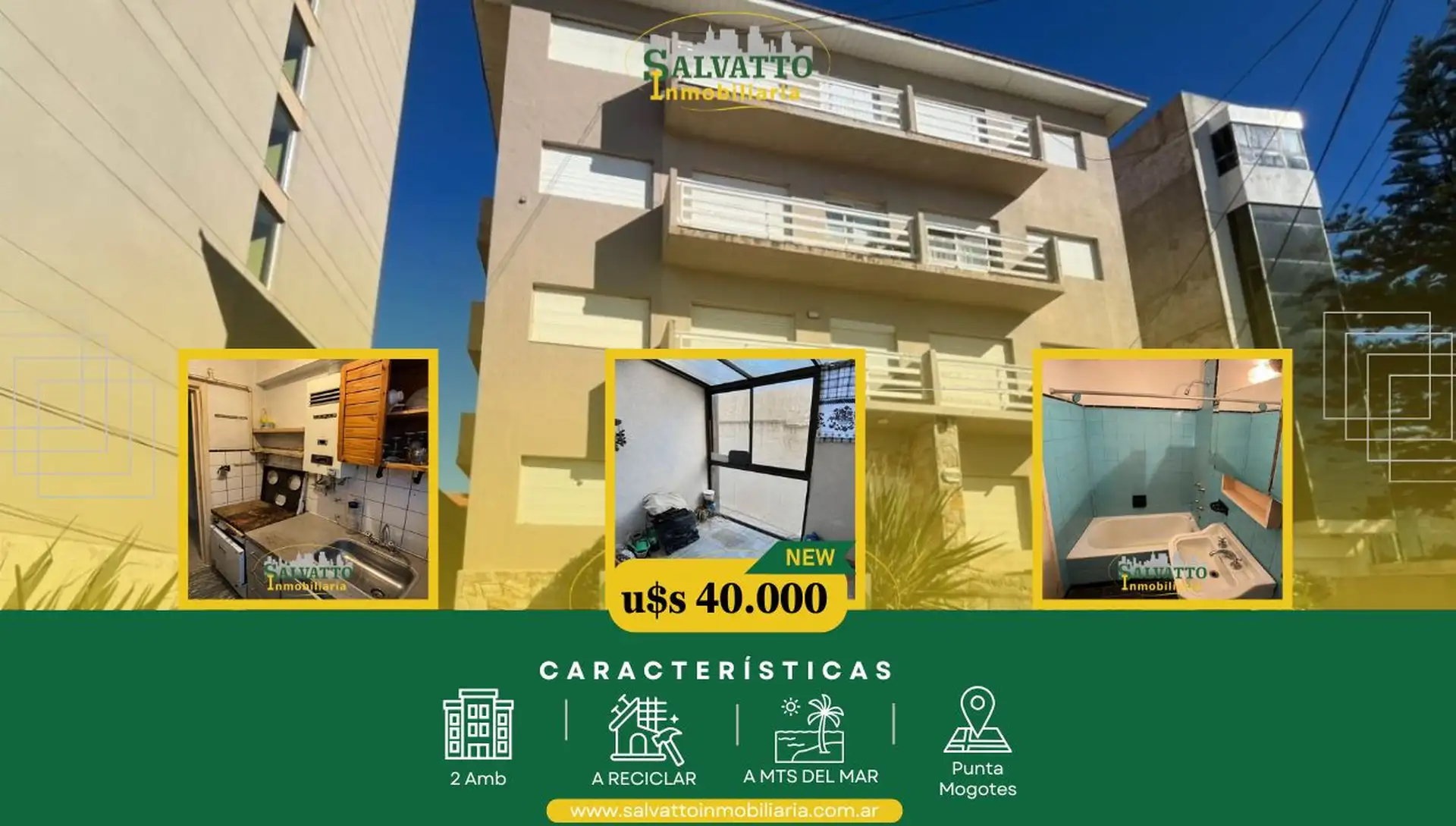 Departamento 2 ambientes a reciclar en Punta Mogotes