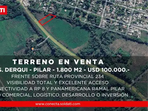 Terreno de 1.800 m2 sobre Ruta 234 en Presidente Derqui - Venta