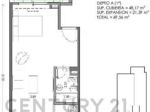 Departamento Monoambiente con 1 baño