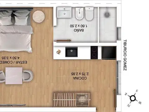 Departamento 2 ambientes con 1 baño