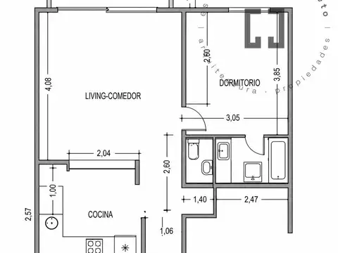 Departamento Monoambiente con 1 baño