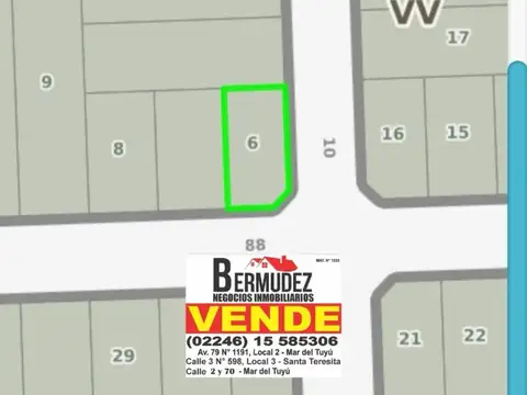 VENTA LOTE MAR EL TUYU CALLE 88 Y 10