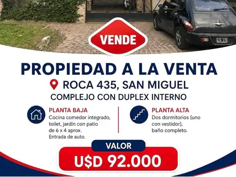EN VENTA - EXCELENTE DÚPLEX DE 3 AMBIENTES - SAN MIGUEL