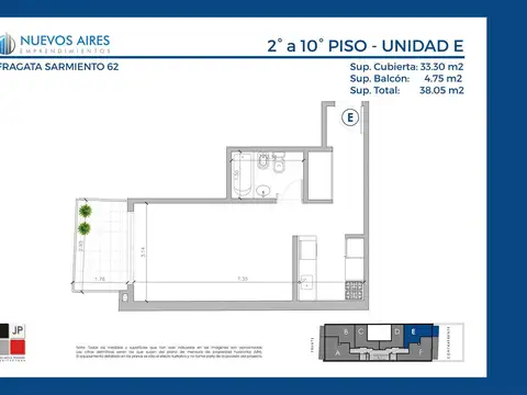 Departamento Monoambiente con 1 baño