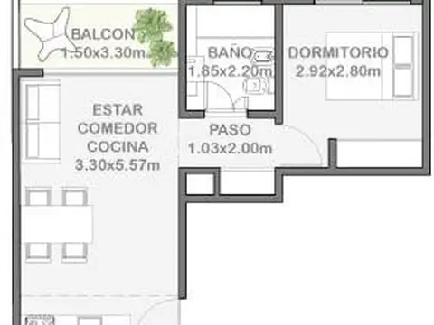 Departamento en Venta de 1 dormitorio
