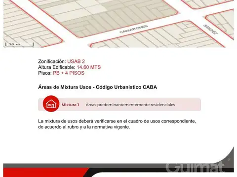 Terreno en Venta en Villa General Mitre, USD 245.000