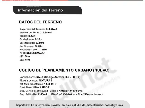 Terreno en Venta de 544,0 m2