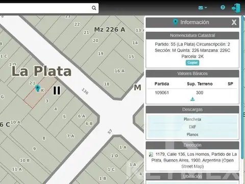 Terreno en Venta en Los Hornos, USD 64.000