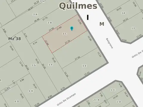 Lote con edificación, 12 metros de frente, 333 m2.