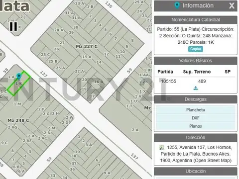 Terreno en Venta en Los Hornos, USD 110.000