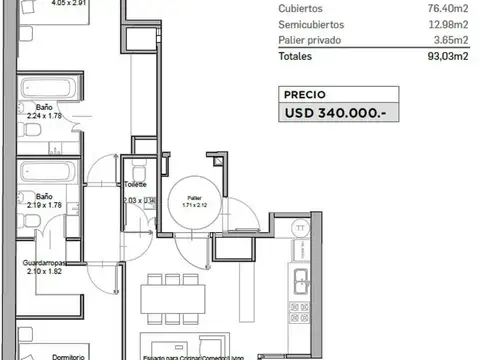 Departamento en Venta de 2 dormitorios