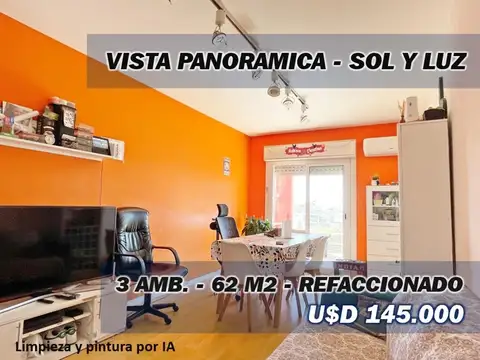 3 amb. 62 m2, Vista panor. Luz y sol, Palermo/Colegiales