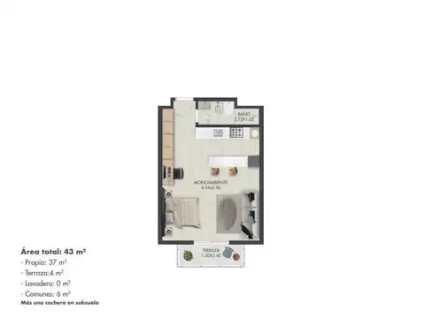 Departamento en Venta de Monoambiente