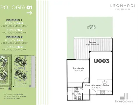 Departamento en Venta de 1 dormitorio
