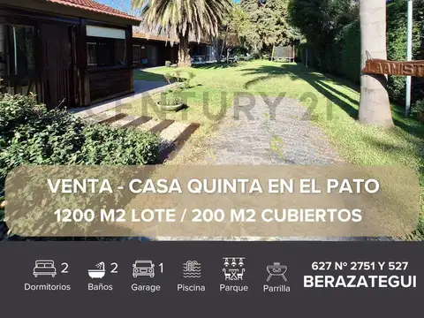 QUINTA EN VENTA PATO BERAZATEGUI 3 AMBIENTES PILETA PARRILLA