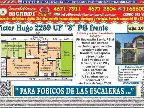 PARA FOBICOS DE LAS ESCALERAS... PH  3 amb. todo en bajos