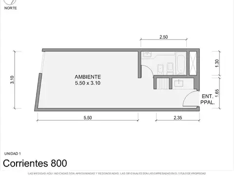 Departamento Monoambiente con 1 baño