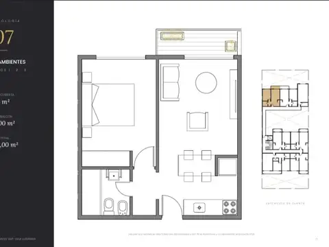 Departamento en Venta de 1 dormitorio