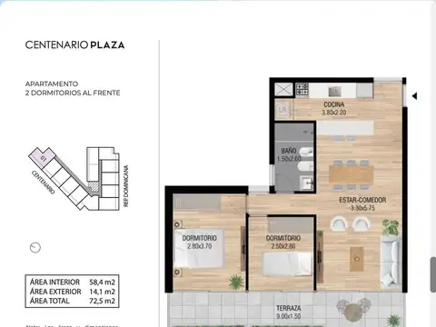 Departamento 2 ambientes con 1 baño