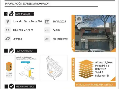 Terreno en Venta en Liniers, USD 230.000