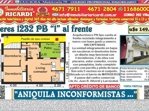 ANIQUILA INCONFORMISTAS  casita  PH PB frente A RE-ESTRENAR