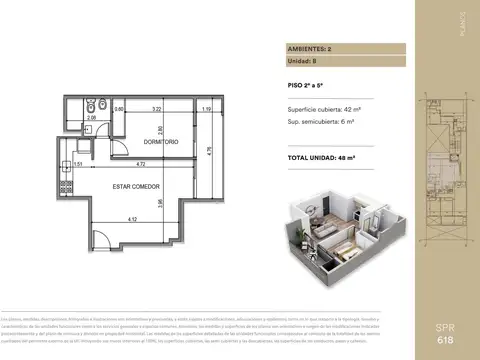 Departamento 2 ambientes con 1 baño