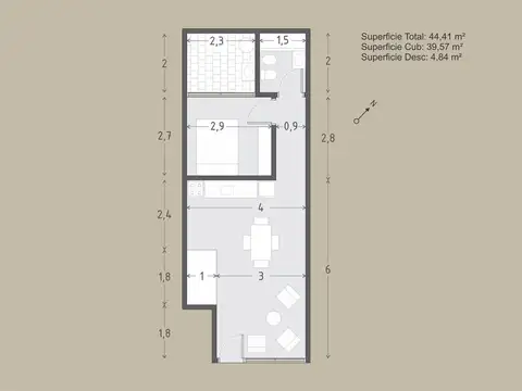 Depto Tipo Casa en Venta de 2 ambientes