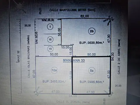 Terreno en Venta de 2496,0 m2