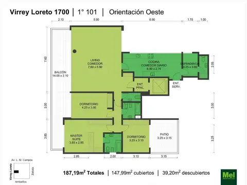 Virrey Loreto 1700, Piso 1